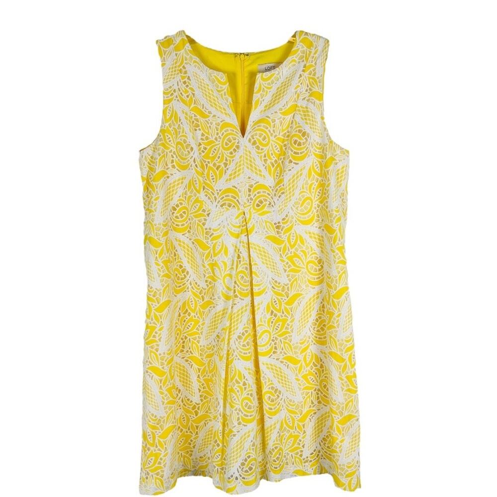 Loft yellow white lace mod retro 60s swing midi preppy floral dress 8